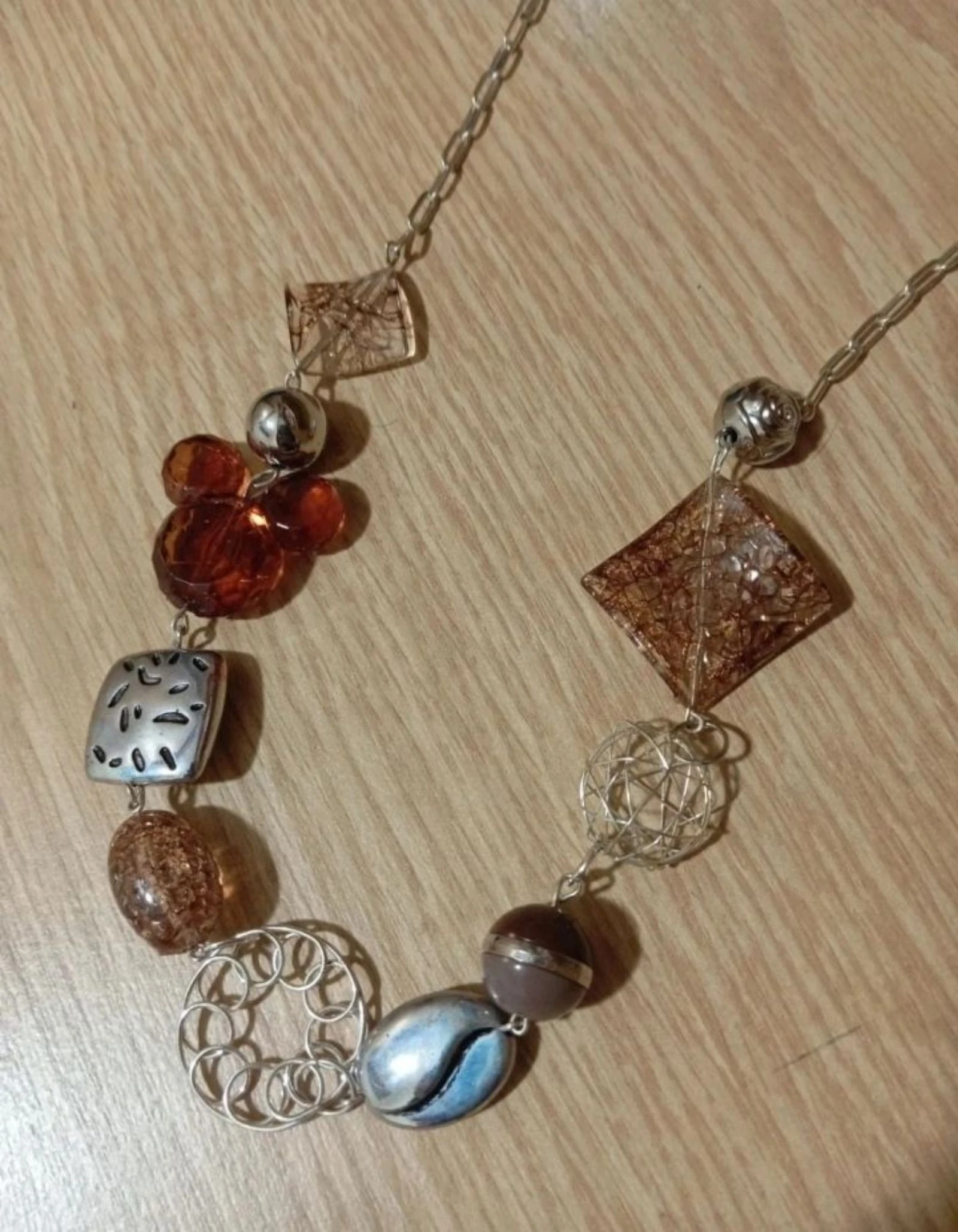 Colar statement comprido âmbar prateado | Collar largo | Collier long